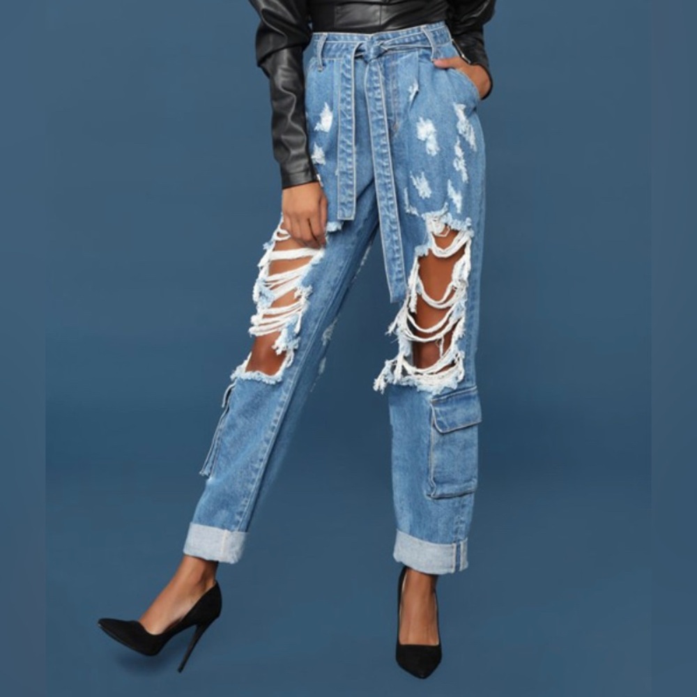 Fashion Nova x Cardi B Distressed Blue Jeans